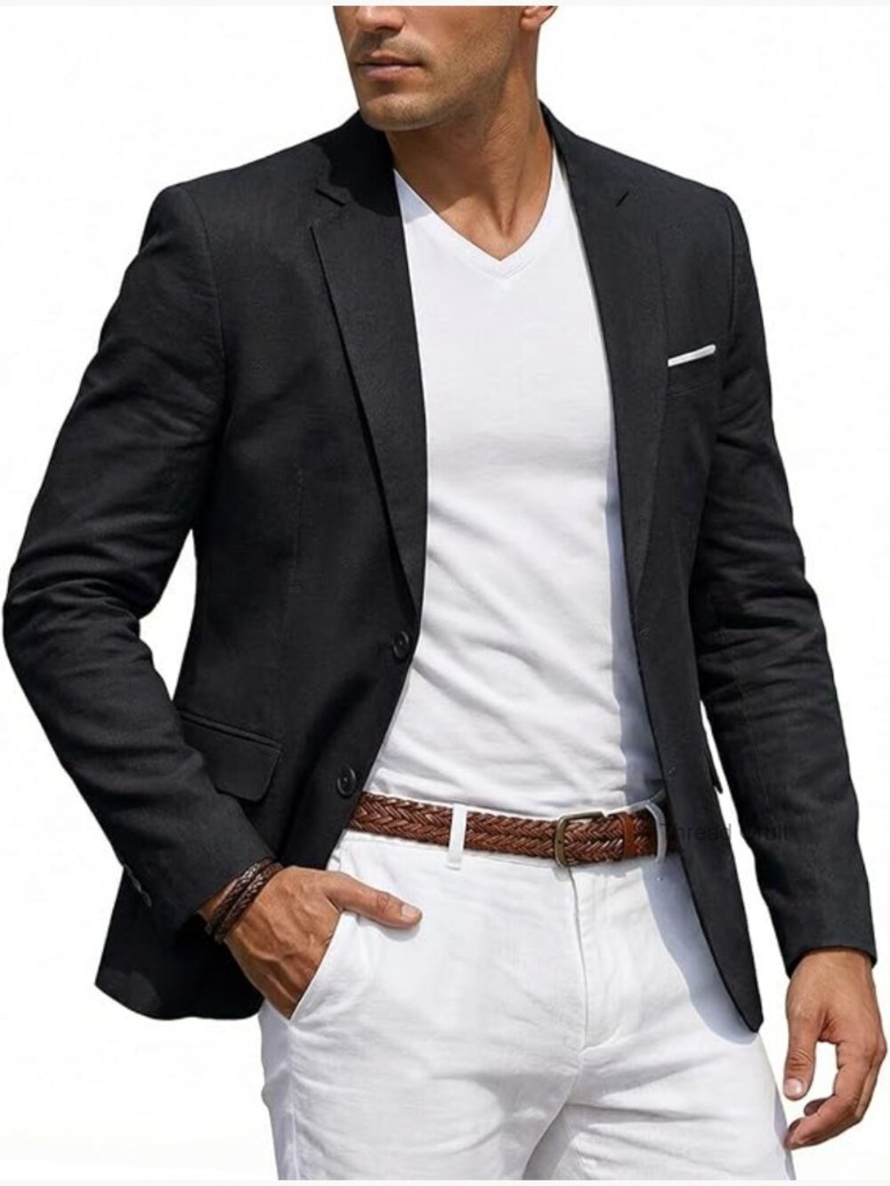 Men's Linen Slim Fit Sport Coat Blazer Two Button Casual Wedding